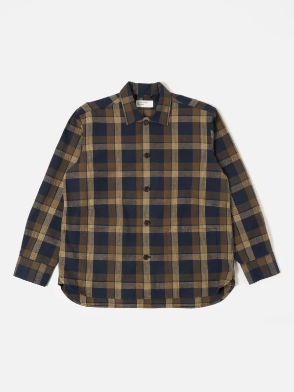 Universal Works Travail Overshirt in Navy/Brown Lincot Big Check - Afbeelding 2