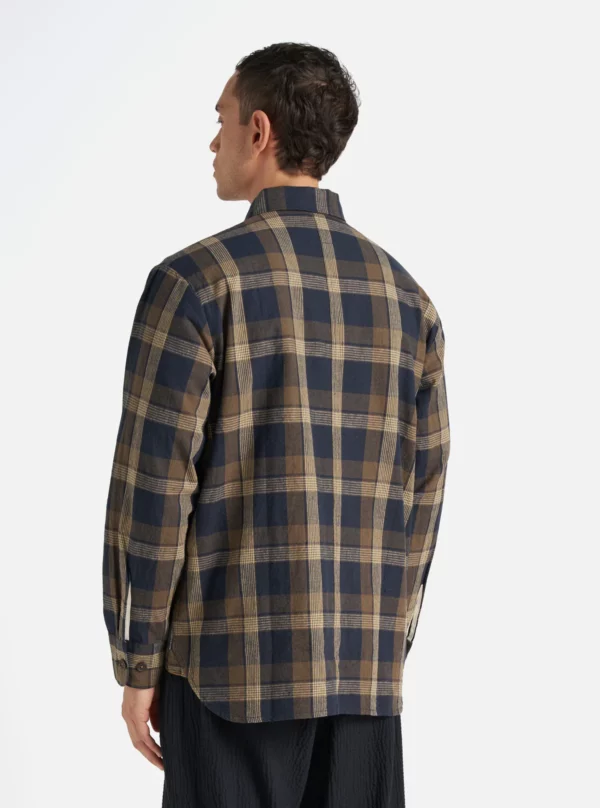 Universal Works Travail Overshirt in Navy/Brown Lincot Big Check - Afbeelding 4