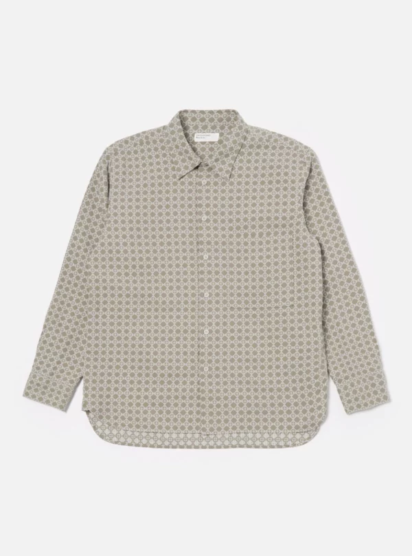 Universal Works Square Pocket Shirt in Sand/White Rhodes Cotton - Afbeelding 3