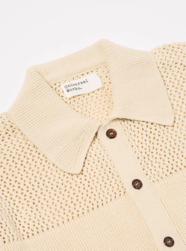 Universal Works S/S Knit Shirt in Ecru Open Knit - Afbeelding 4